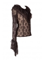 Black Romantic Long Trumpet Sleeves Lace Womens Gothic Blouse