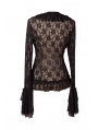 Black Long Trumpet Sleeves Lace Gothic Top Outfits