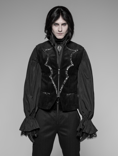 Black Gothic Bat Collar Velvet Vest for Men