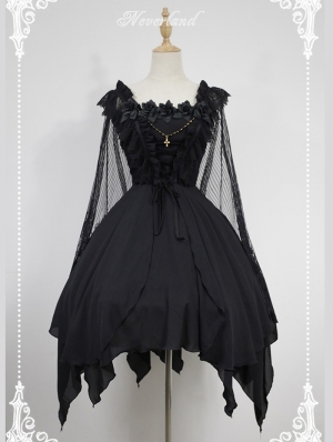 Neverland Dark Ballet Gothic Lolita OP Dress with Detachable Lace Cape