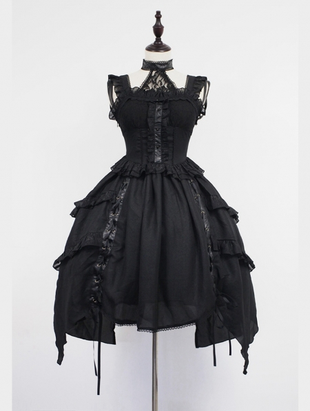 Neverland Black Gothic Lolita Jumper Dress - Devilnight.co.uk
