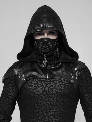 Black Gothic Punk Hooded Accessory for Men
