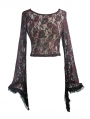Red Gothic Lace Semitransparent Shirt for Women
