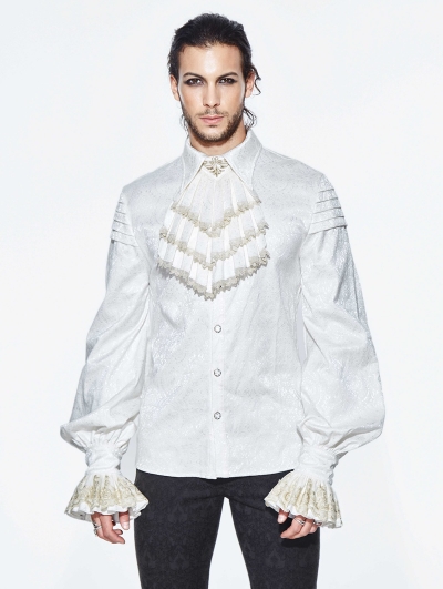 White Gothic Retro Palace Style Men's Blouse with Detachable Bowtie