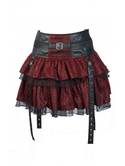 Red Layers Short Mini Gothic Skirt