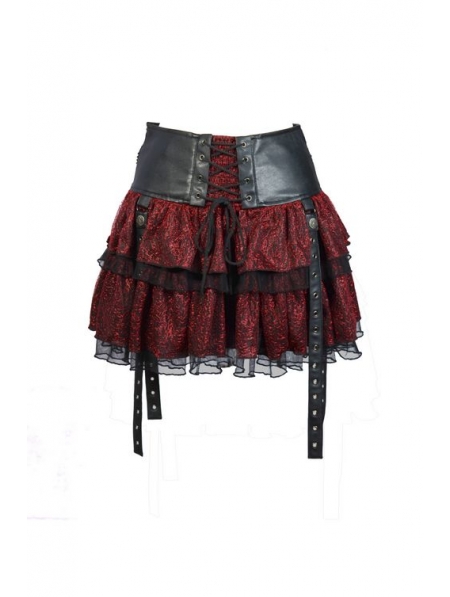 Red Layers Short Mini Gothic Skirt - Devilnight.co.uk