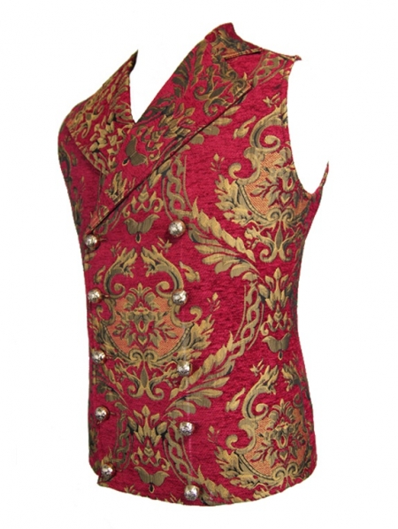 Red Gothic Vintage Double-breasted Waistcoat for Men - Devilnight.co.uk