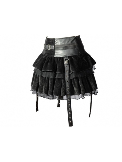 Black Velvet Lace-up Gothic Short Skirt