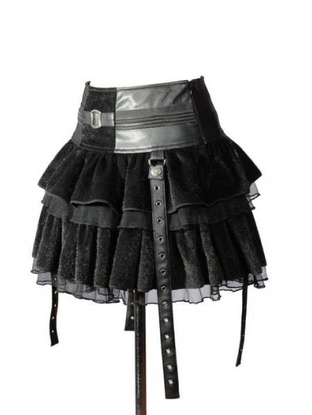 Black Velvet Lace-up Gothic Short Skirt - Devilnight.co.uk