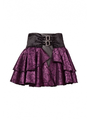 Purple Rose Printed Pattern Gothic Short Skirt