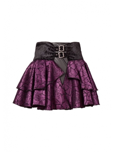 Purple Rose Printed Pattern Gothic Short Skirt