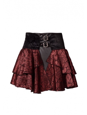 Red Rose Printed Pattern Gothic Short Skirt