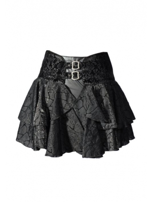 Black Rose Printed Pattern Gothic Short Skirt