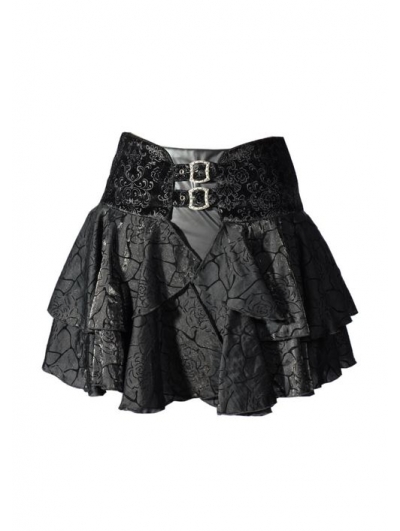 Black Rose Printed Pattern Gothic Short Skirt