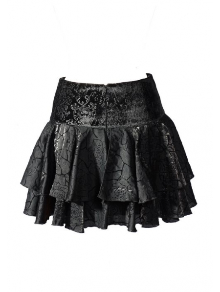 Black Rose Printed Pattern Gothic Short Skirt - Devilnight.co.uk