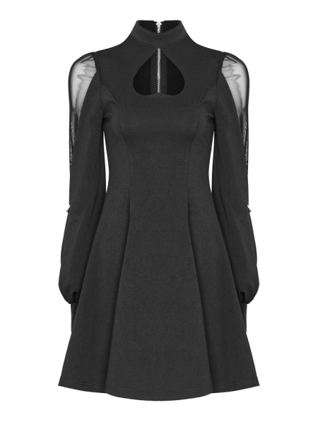 Black Gothic Long Sleeves Heart Shape Short Dress - Devilnight.co.uk
