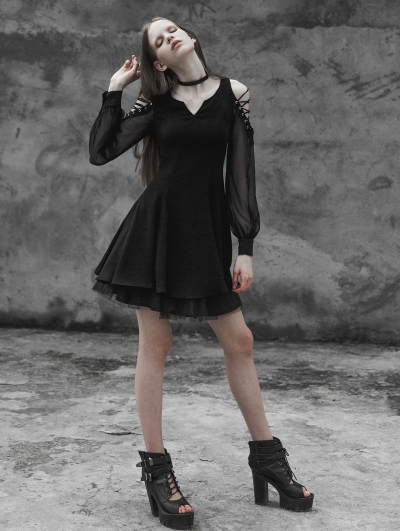 Black Gothic Strapless Corn Bandage V-collar Dress