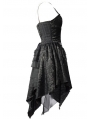 Spaghetti Strap Black Gothic Party Dress with Irregular Skirt