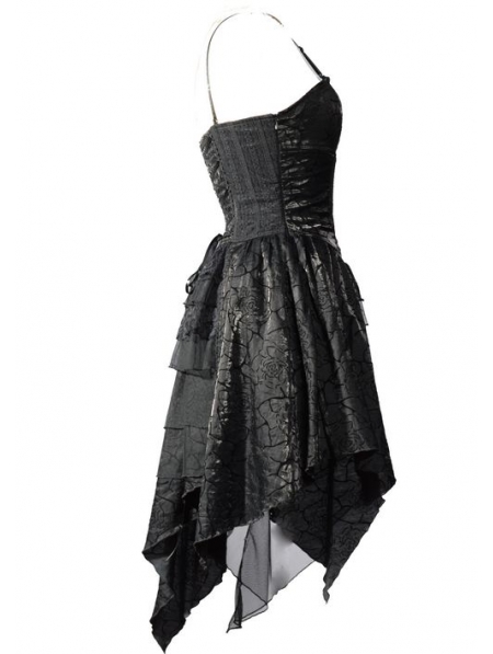 Spaghetti Strap Black Gothic Party Dress with Irregular Skirt ...