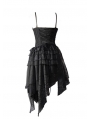 Spaghetti Strap Black Gothic Party Dress with Irregular Skirt
