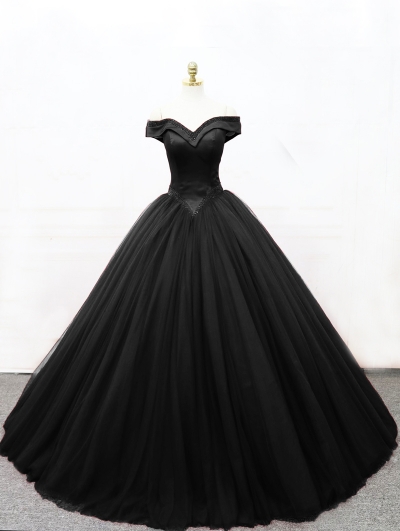 Black Gothic Princess Ball Gown Wedding Dress - Devilnight.co.uk