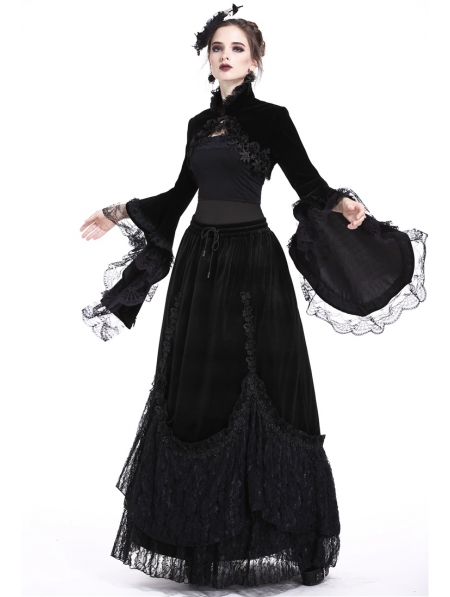 Black Gorgeous Gothic Velvet Short Cape Jacket for Women - Devilnight.co.uk