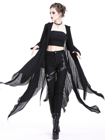 Black Gothic Casual Hooded Asymmetrical Jacket for Women