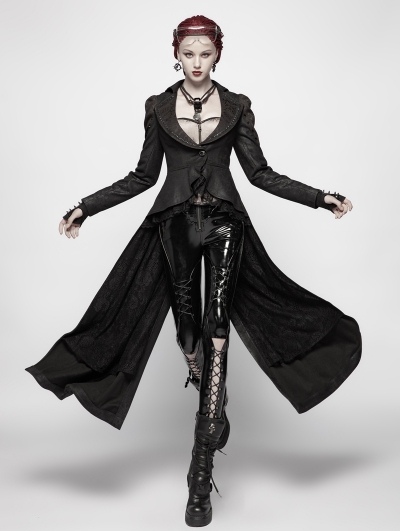 Black Gothic Dark High-Low Coat for Women