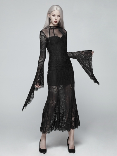 Black Gothic Daily Wear Lace Maxi Dress