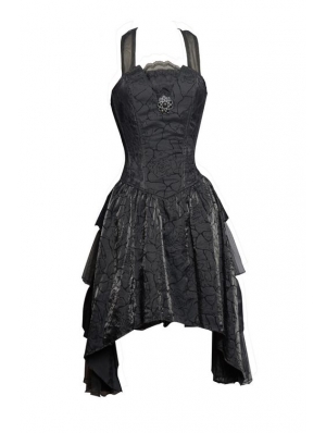 Black Halter Short Gothic Party Dress with Irregular Skirt