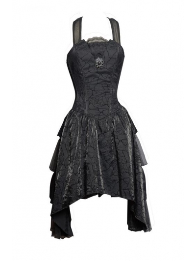 Black Halter Short Gothic Party Dress with Irregular Skirt