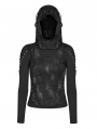 Black Gothic Hole Hooded T-Shirt for Women