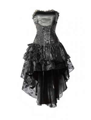 Black Corset High-Low Layer Skirt Gothic Party Dress