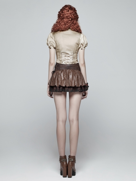 Brown Steampunk Mini Skirt