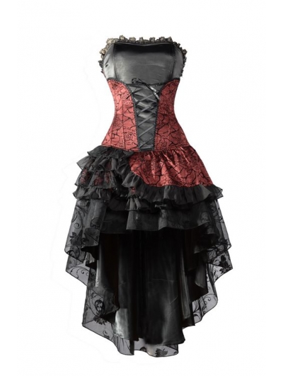 Red Corset High-Low Layer Skirt Gothic Party Dress