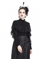 Black Gothic Romantic High-Collar Lacey Knitted T-Shirt for Women
