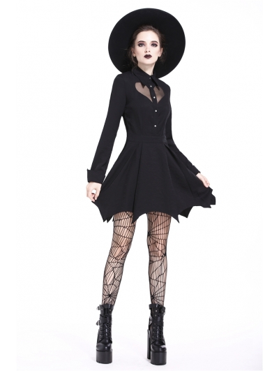 Black Gothic Heart Long Sleeve Short Dress