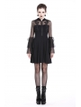 Black Cute Gothic Mesh Long Sleeves Short Dress