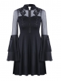 Black Cute Gothic Mesh Long Sleeves Short Dress