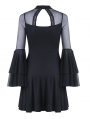 Black Cute Gothic Mesh Long Sleeves Short Dress