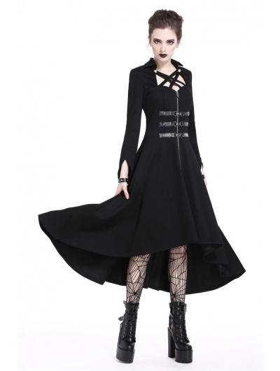 Black Gothic Punk Metal Buckle Belt Long Dress
