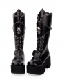 Black Gothic Punk Skull Platform Boots for Women