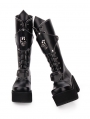 Black Gothic Punk Skull Platform Boots for Women