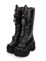 Black Gothic Punk Skull Platform Boots for Women