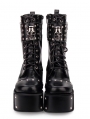 Black Gothic Punk Skull Buckle Belt Platform Mid-Calf Boots for Women