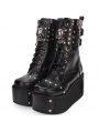 Black Gothic Punk Skull Buckle Belt Platform Mid-Calf Boots for Women