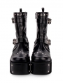 Black Gothic Punk Buckle Belt Platform Mid-Calf Boots for Women