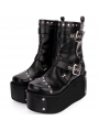 Black Gothic Punk Buckle Belt Platform Mid-Calf Boots for Women