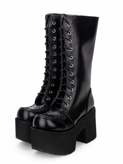 Black Gothic Platform Boots for Women 