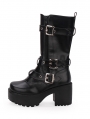 Black Gothic Punk Buckle Belt Platform Boots for Women